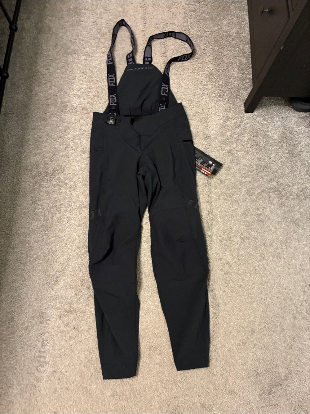 Fox Black Technical Bib Pants with Branded Suspenders